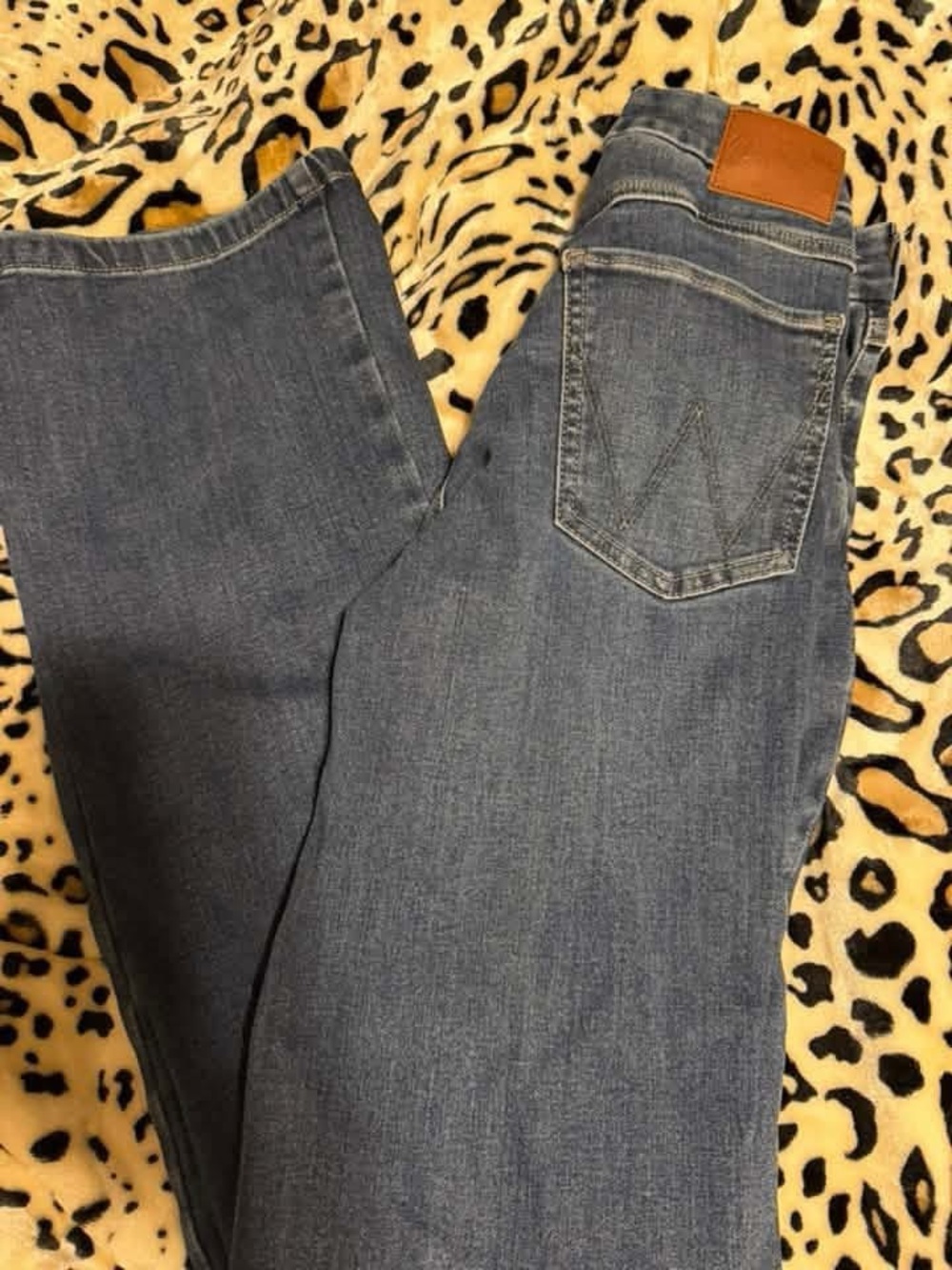Wrangler Women’s Boot Cut Jeans in Medium Blue Denim with Tan Patch